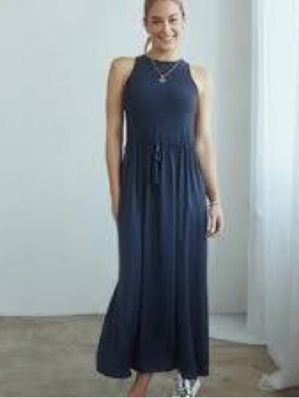 Shebird Addison Maxi Bra Dress Navy Blue Pockets Built In Bra Size Medium